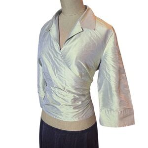 Cream metallic wrap top with 3/4 sleeves glam #wraptop